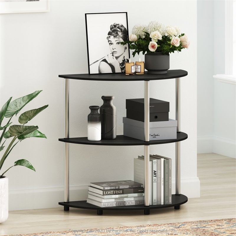 Pemberly Row Turn-N-Tube Engineered Wood Half Round Console Table in Black Oak
