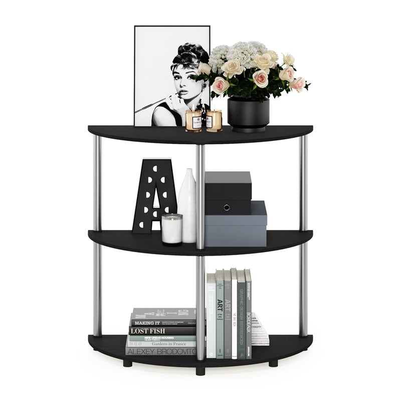 Pemberly Row Turn-N-Tube Engineered Wood Half Round Console Table in Black Oak