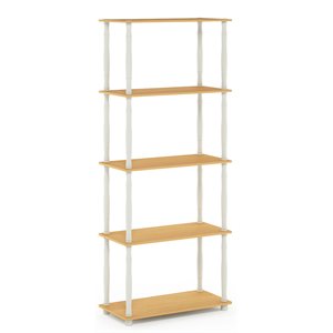Pemberly Row Turn-N-Tube Wood 5-Tier Shelf Display Rack in Beech/White