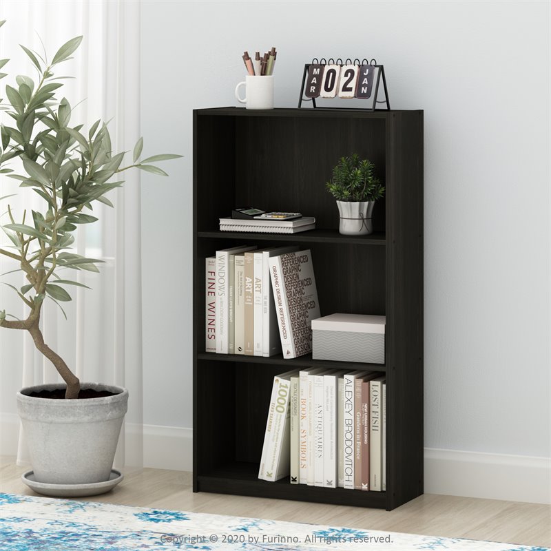 Pemberly Row Basic Engineered Wood 3-Tier Bookcase Storage Shelves in Espresso