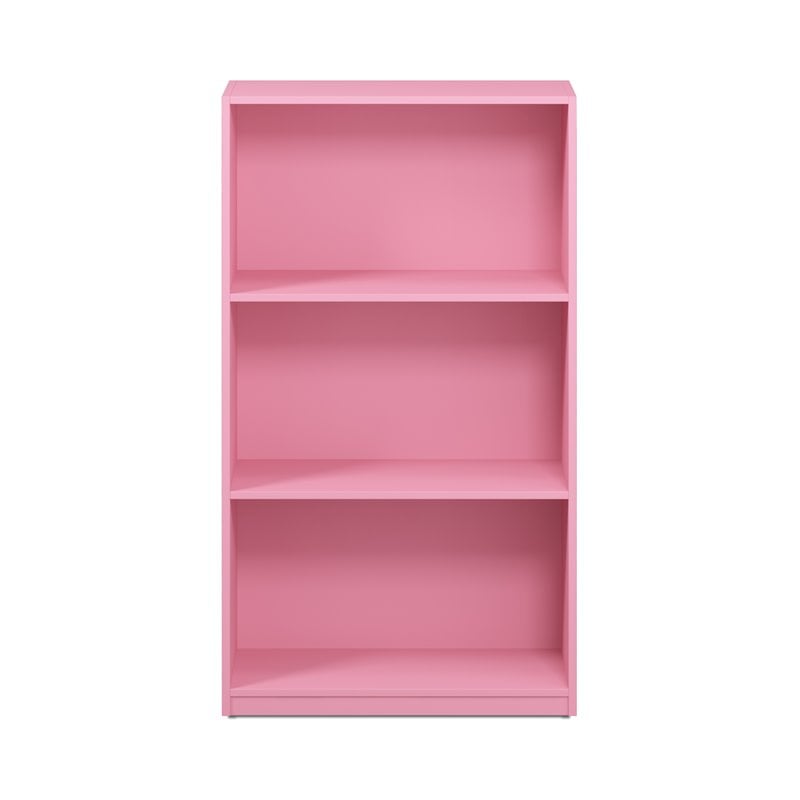 Pemberly Row Engineered Wood 3-Tier Bookcase Storage Shelves in Pink