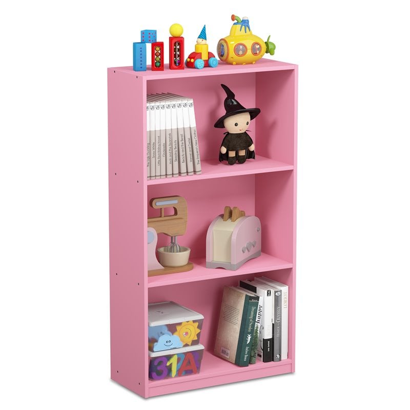 Pemberly Row Engineered Wood 3-Tier Bookcase Storage Shelves in Pink