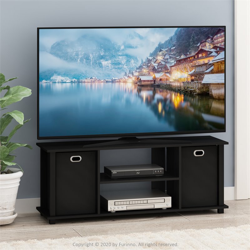 Pemberly Row Wood Entertainment Center w/Storage Bins for TV up to 50