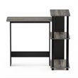 Pemberly Row Wood Corner Computer Desk with Bookshelf in French Oak Gray/Black