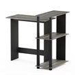 Pemberly Row Wood Corner Computer Desk with Bookshelf in French Oak Gray/Black