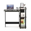 Pemberly Row Wood Corner Computer Desk with Bookshelf in French Oak Gray/Black