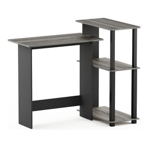 Pemberly Row Wood Corner Computer Desk with Bookshelf in French Oak Gray/Black