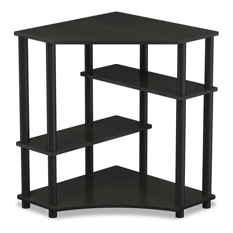 Pemberly Row Wood Space Saving Corner Desk w/ Shelves - Espresso/Black