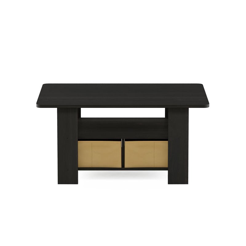 Pemberly Row Engineered Wood Coffee Table with Bin Drawer in Espresso/Brown