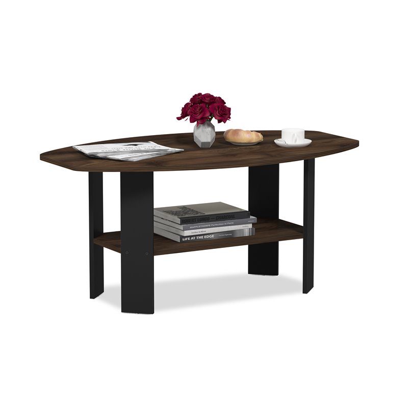 Pemberly Row Engineered Wood Simple Design Coffee Table in Columbia Walnut/Black