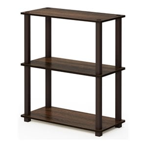 Pemberly Row Turn-S-Tube Wood 3-Tier Compact Shelf Display Rack in Walnut/Brown