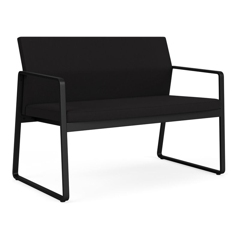 Pemberly Row Modern Fabric Reception Loveseat in Black/Open House Black