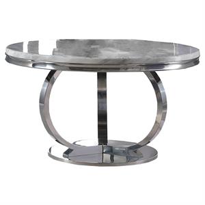 Pemberly Row Modern 52&quot Round White Faux Marble Dining Table