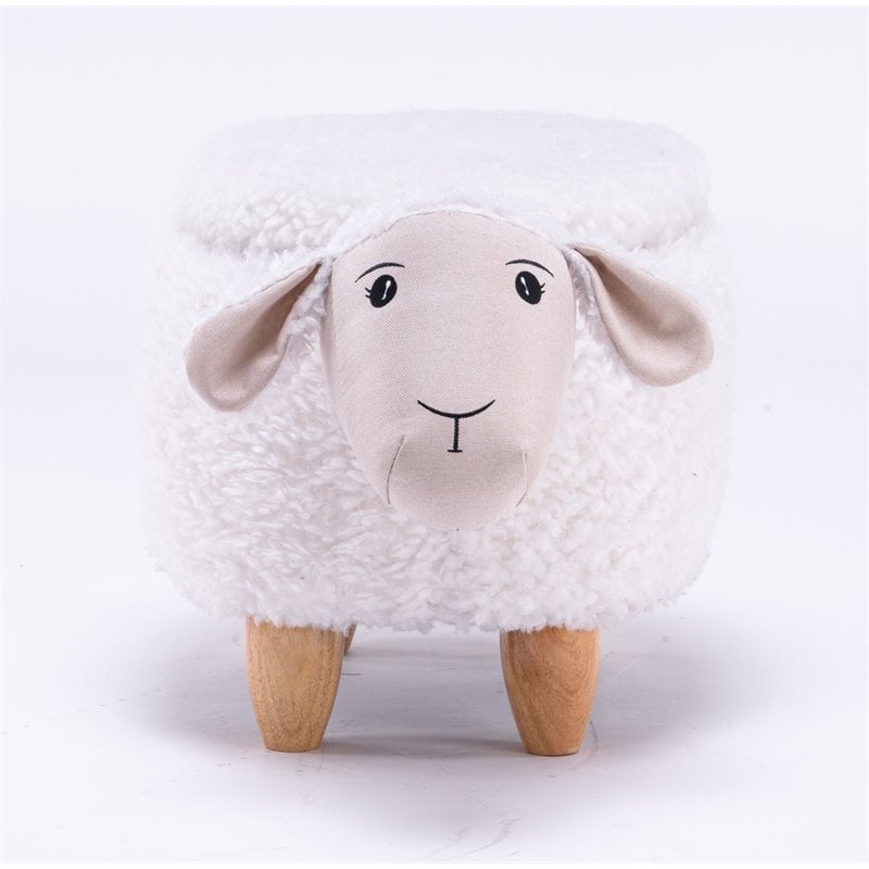Pemberly Row Shiloh The Sheep Fabric Storage Ottoman/Stool in White/Natural