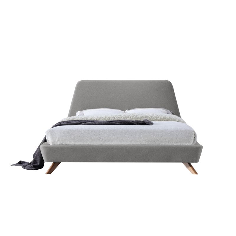 Pemberly Row Wood and Fabric Upholstered Queen Platform Bed in Gray