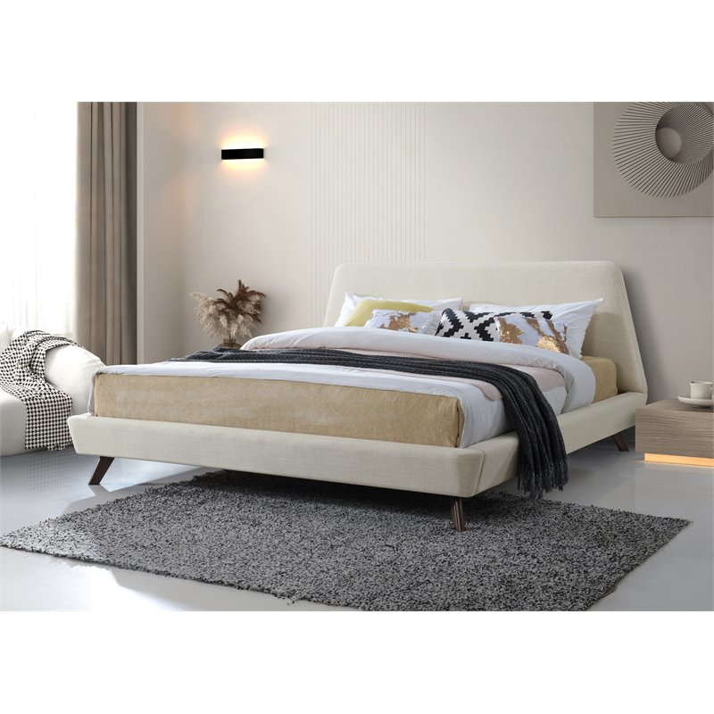 Pemberly Row Wood and Fabric Upholstered King Platform Bed in Beige