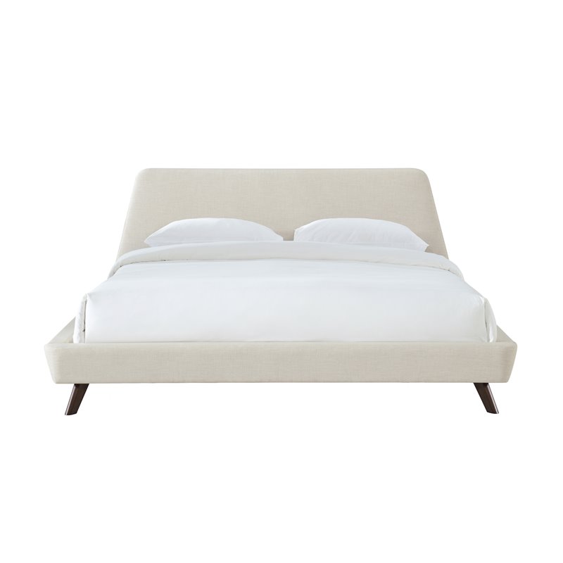 Pemberly Row Wood and Fabric Upholstered King Platform Bed in Beige