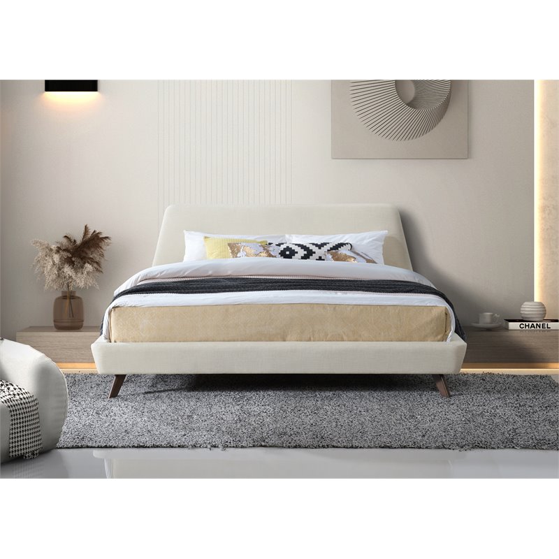 Pemberly Row Wood and Fabric Upholstered King Platform Bed in Beige