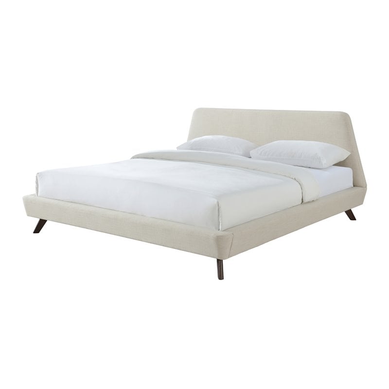Pemberly Row Wood and Fabric Upholstered King Platform Bed in Beige