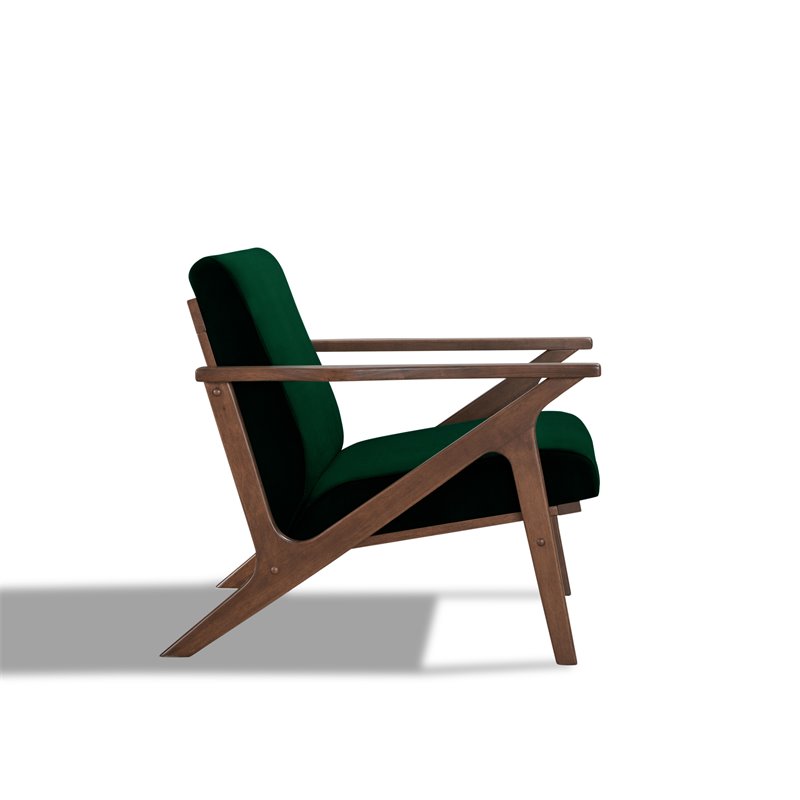 Pemberly Row Solid Wood and Velvet Upholstered Accent Armchair in Green