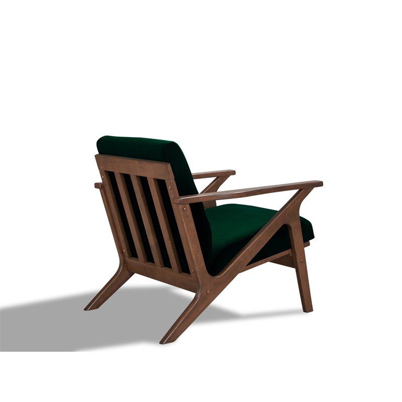 Pemberly Row Solid Wood and Velvet Upholstered Accent Armchair in Green