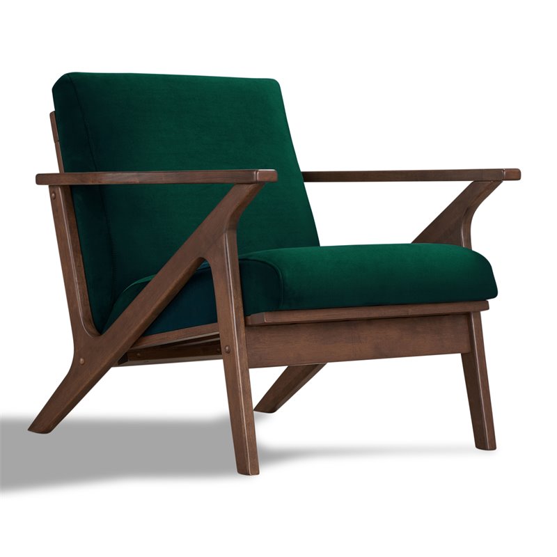 Pemberly Row Solid Wood and Velvet Upholstered Accent Armchair in Green
