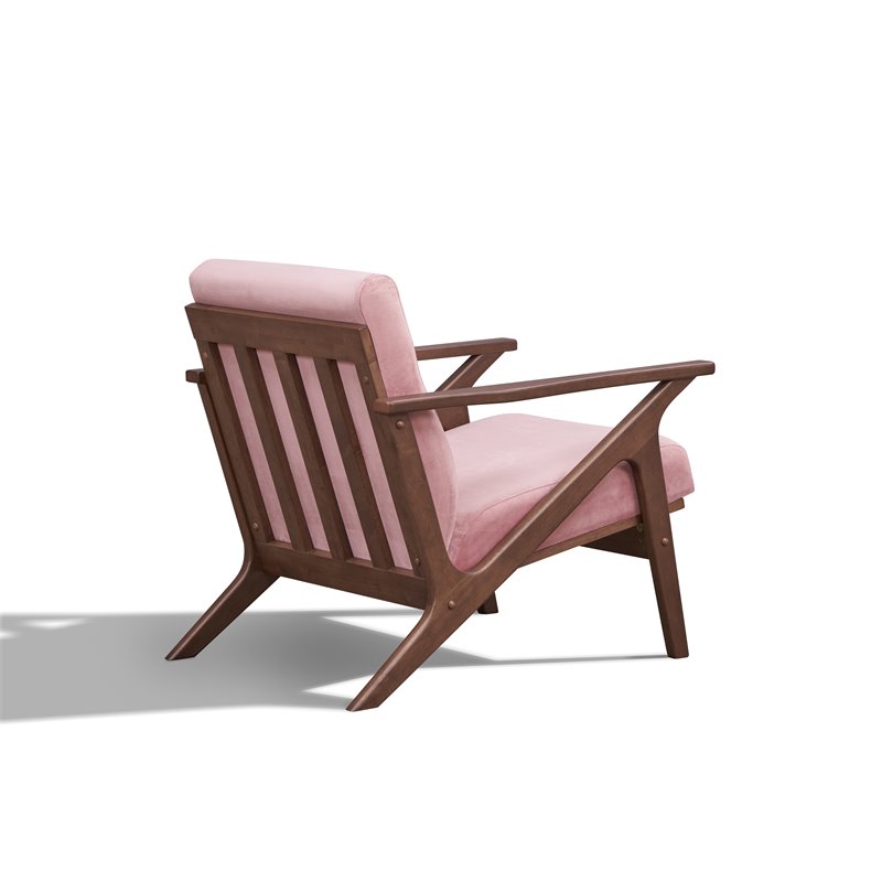 Pemberly Row Solid Wood and Velvet Upholstered Accent Armchair in Blush Pink