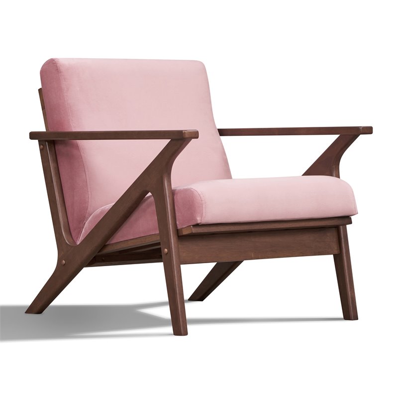 Pemberly Row Solid Wood and Velvet Upholstered Accent Armchair in Blush Pink
