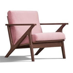 Pemberly Row Solid Wood and Velvet Upholstered Accent Armchair in Blush Pink