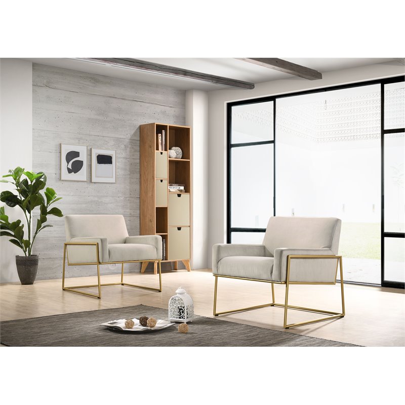 Pemberly Row Steel & Velvet Upholstered Lounge Accent Chair in Abalone Gray