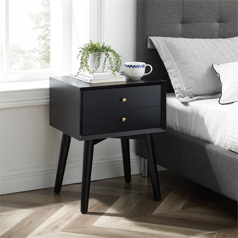 Pemberly Row Contemporary MDF Wood Night Stand in Matte Black