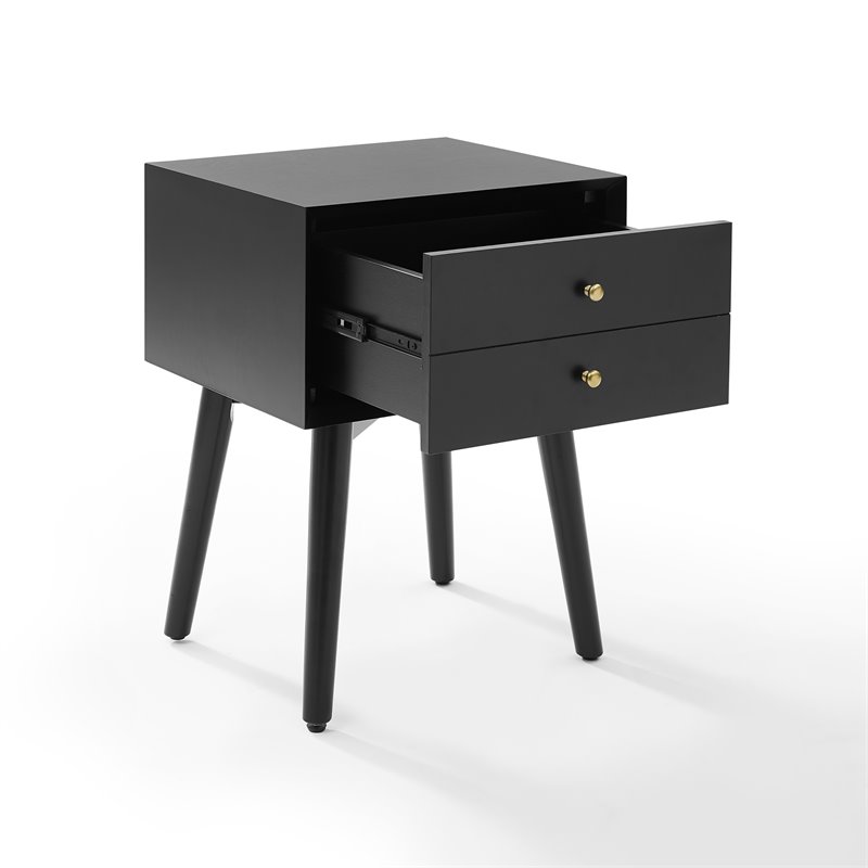 Pemberly Row Contemporary MDF Wood Night Stand in Matte Black