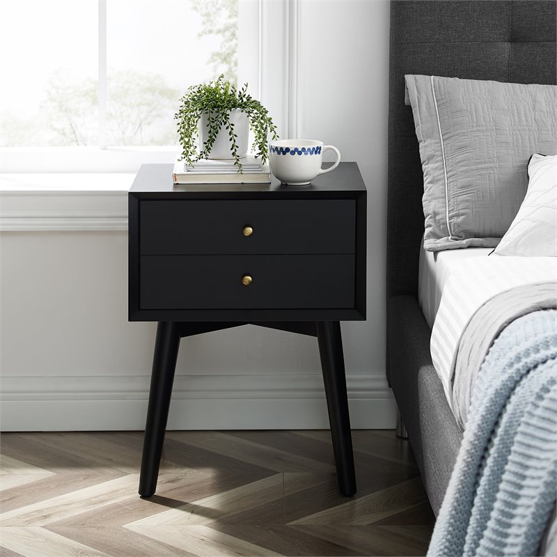 Pemberly Row Contemporary MDF Wood Night Stand in Matte Black