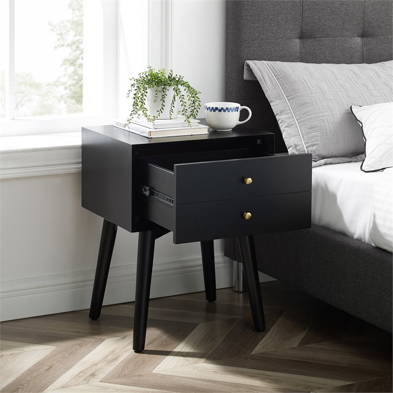 Pemberly Row Contemporary MDF Wood Night Stand in Matte Black