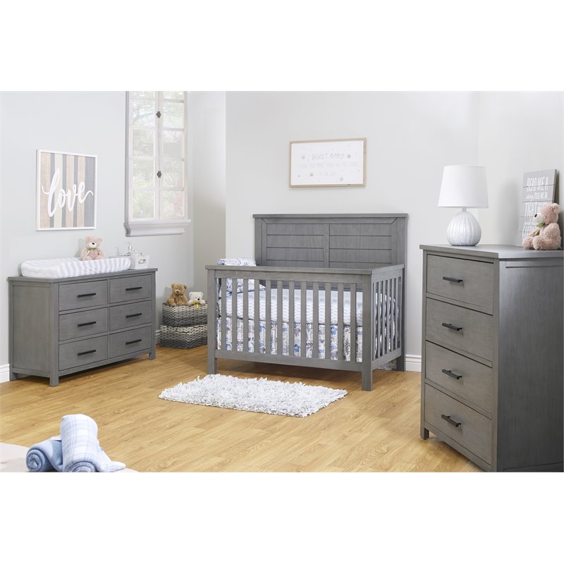 Pemberly Row Modern Wood Crib for Childs Nursery in Grigio Gray