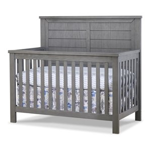 Pemberly Row Modern Wood Crib for Childs Nursery in Grigio Gray
