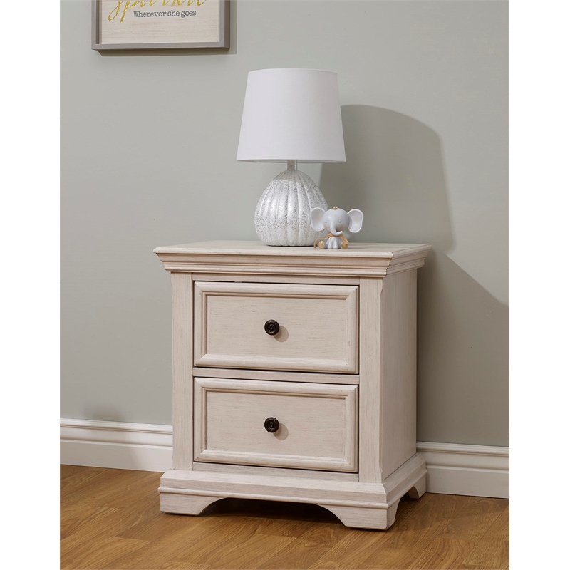Pemberly Row Modern Wood Nightstand for Baby in Brushed Ivory