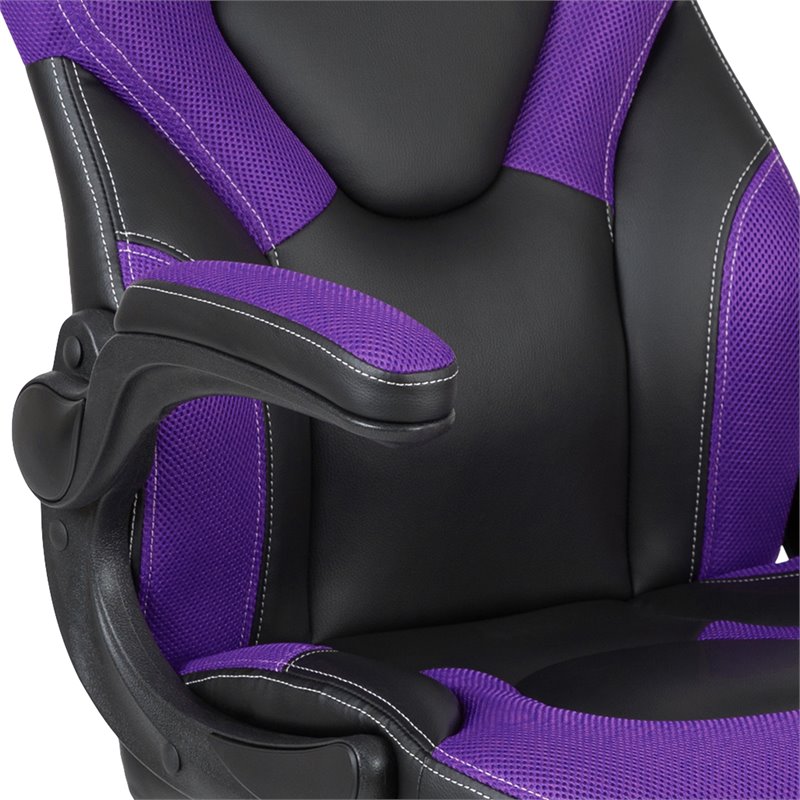 Pemberly Row Plastic Gaming Chair with Flip-Up Arms in Purple/Black
