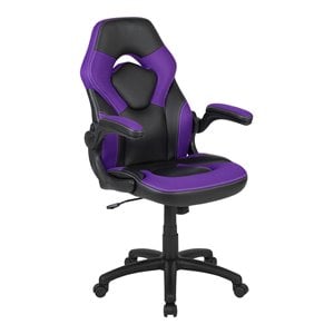Pemberly Row Plastic Gaming Chair with Flip-Up Arms in Purple/Black