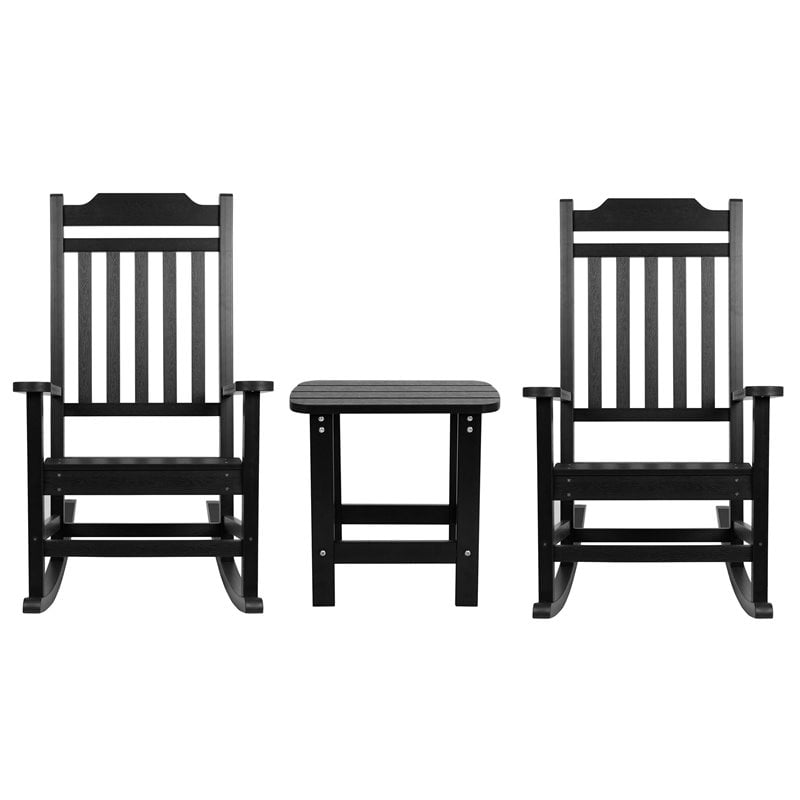 Pemberly Row Resin Set 2 Rocking Chairs and Side Table in Black