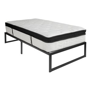 Pemberly Row Metal Twin Bed Frame and 12&quot Memory Foam Mattress in Black