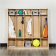 Pemberly Row 5 Section Wood School Coat Locker with Bench in Natural