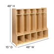 Pemberly Row 5 Section Wood School Coat Locker with Bench in Natural