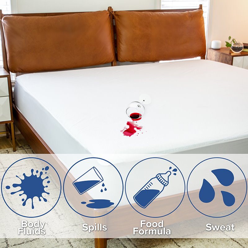 Pemberly Row Waterproof Cotton Queen Size Mattress Protector in White
