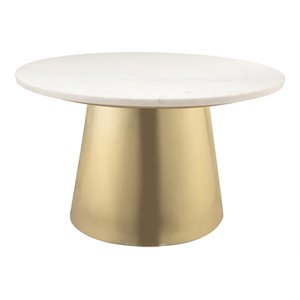 Pemberly Row 16.5&quotH Modern Marble Coffee Table in White/Brushed Gold