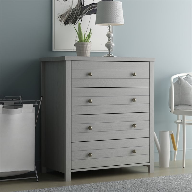 Pemberly Row 4-Drawer Farmhouse Wood Bedroom/Livingroom Chest in Gray