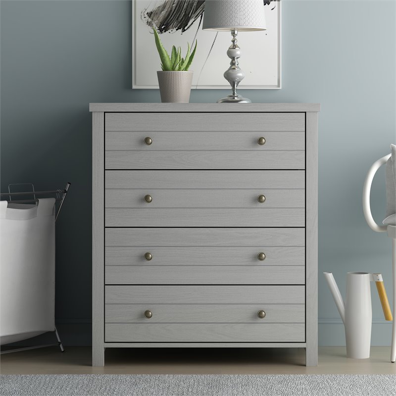 Pemberly Row 4-Drawer Farmhouse Wood Bedroom/Livingroom Chest in Gray
