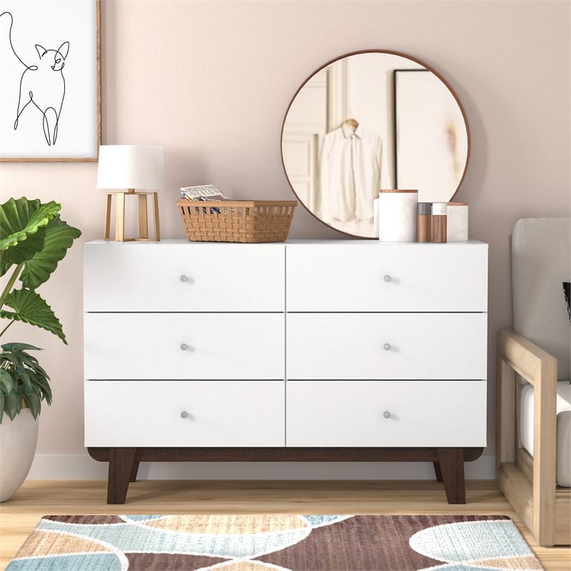Pemberly Row Contemporary 6-Drawer Wood Dresser in Matte White
