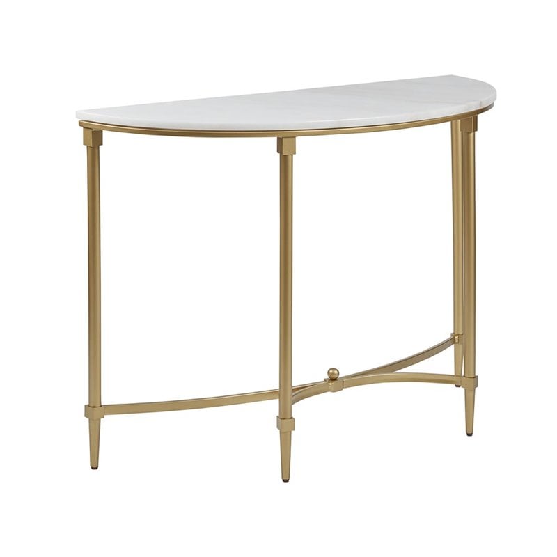 Pemberly Row Modern Metal and Marble Console Table in Gold/White