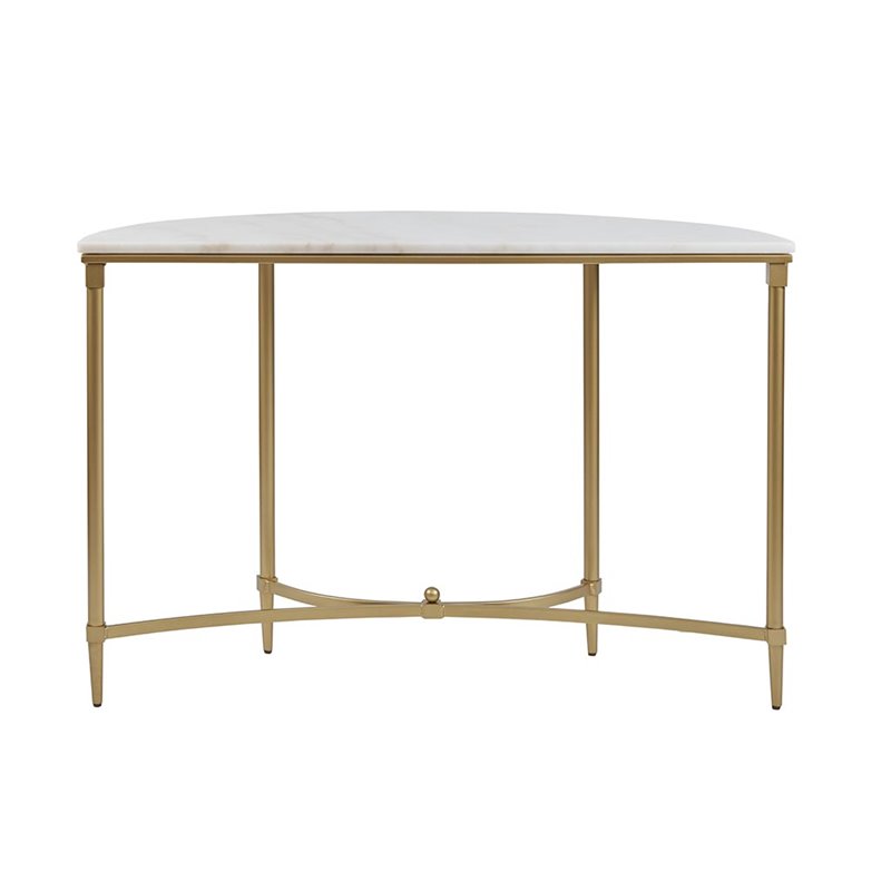 Pemberly Row Modern Metal and Marble Console Table in Gold/White